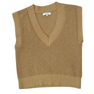 Madewell V-neck mustard yellow knit sweater vest pullover ripped size XXS